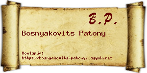Bosnyakovits Patony névjegykártya